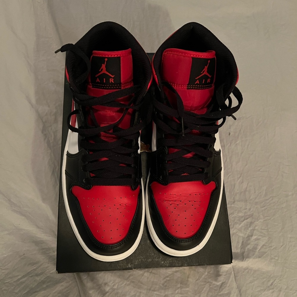 Men’s Nike Air Jordan 1 Mid- Black and Red- Worn Twice